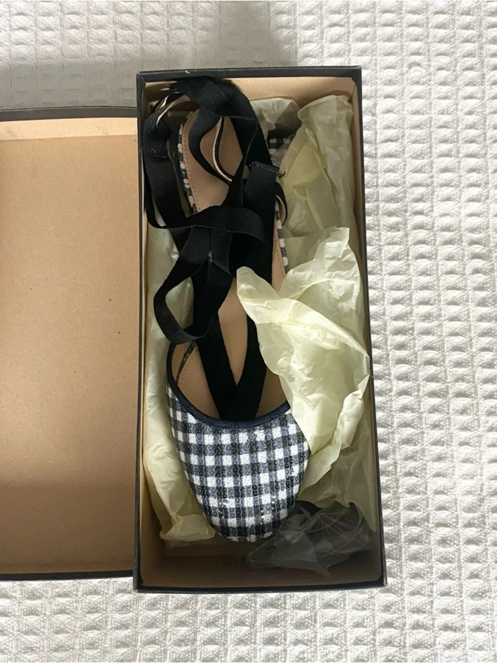 J. Crew gingham ankle wrap flats navy size 10 NIB